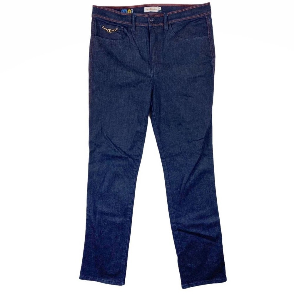 Tory Burch Laila Skinny Dark Wash With Chain Detailed Jeans Size 29